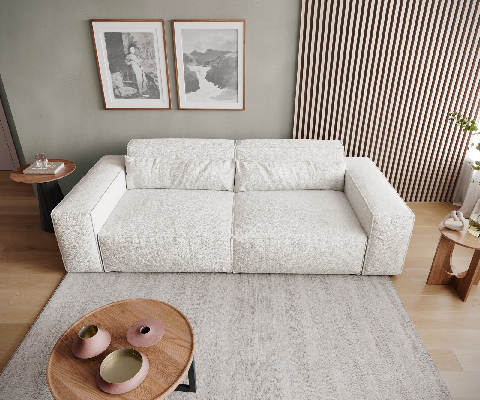 Big-Sofa Sirpio 230x90 cm Bouclé Creme-Weiß 6
