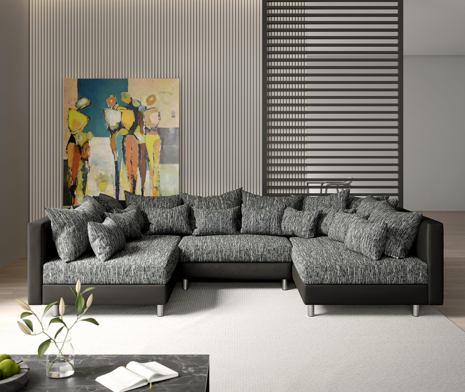 Wohnlandschaft Clovis Schwarz Modularsofa Modulsystem 1