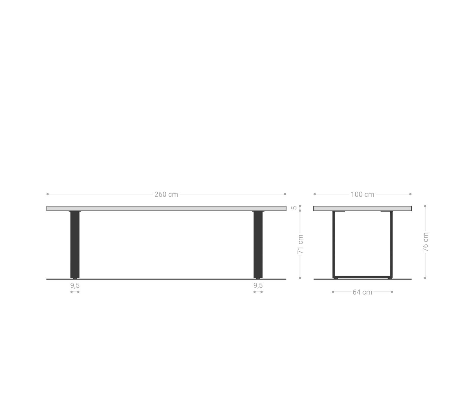 Esstisch Edge 260x100 Eiche Natur Edelstahl Schmal Live-Edge 8