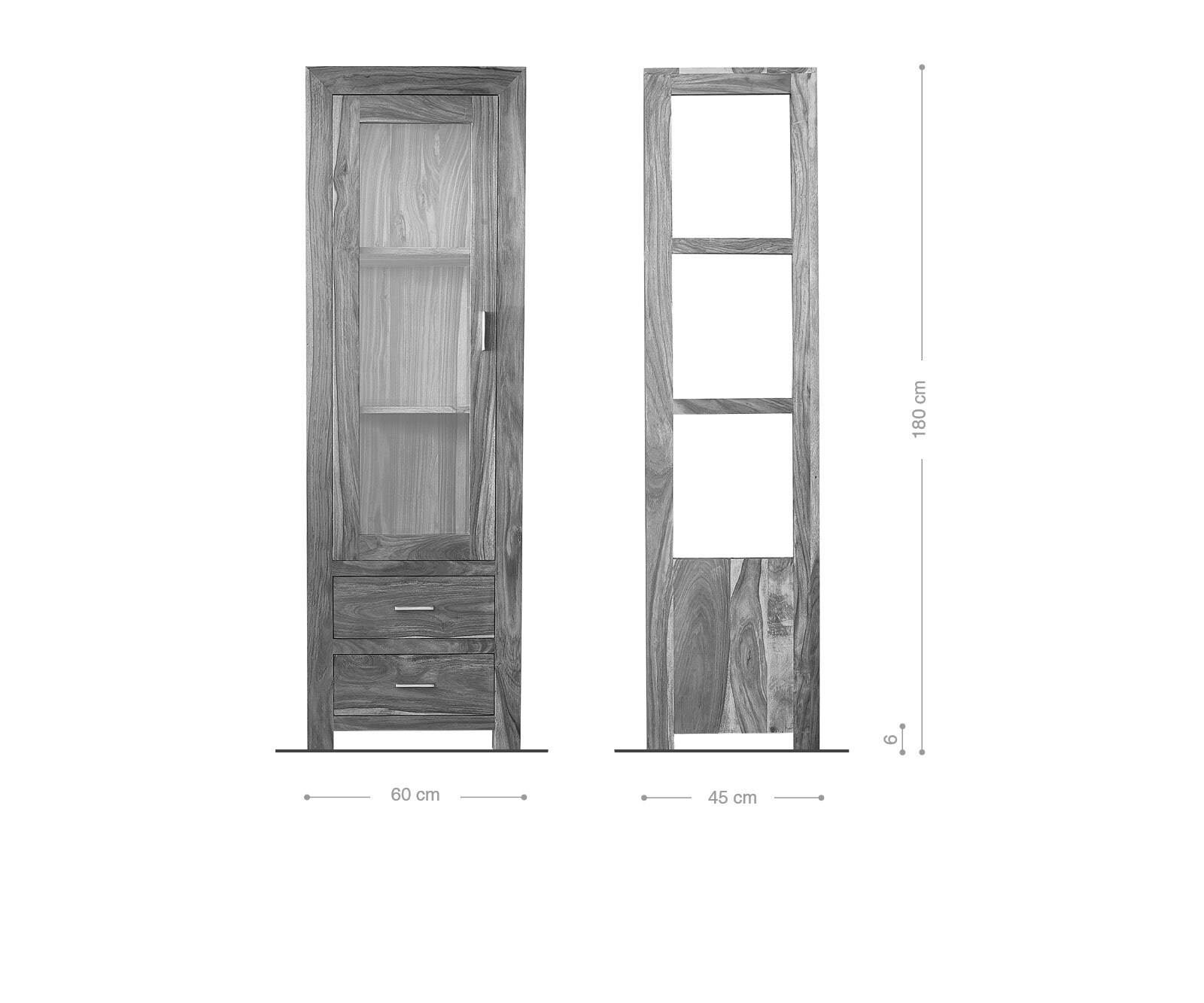 Vitrine Indra Akazie Braun 60 cm Glas 2 Schüben 3 Fächer  8