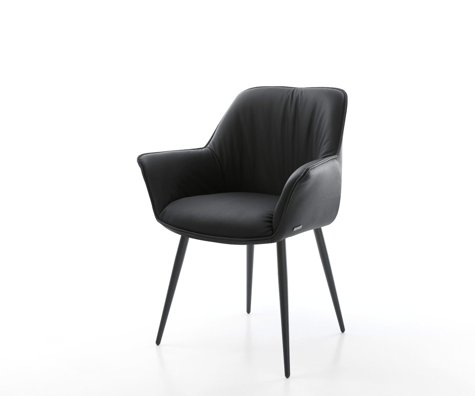 Esszimmerstuhl Keila-Flex mit Armlehnen Echt-Leder Schwarz 4-Fuß konisch Schwarz 1