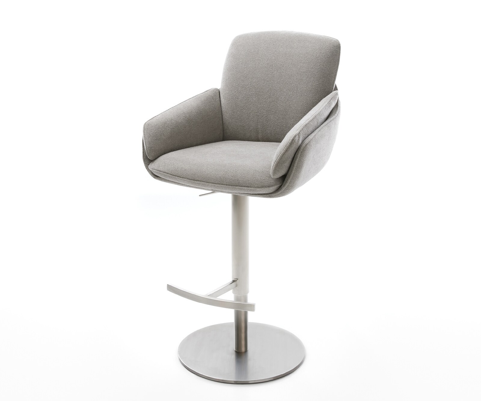 Barstuhl Luan-Flex Strukturstoff Soft Grau Drehfuß höhenverstellbar Edelstahl Silberfarben
