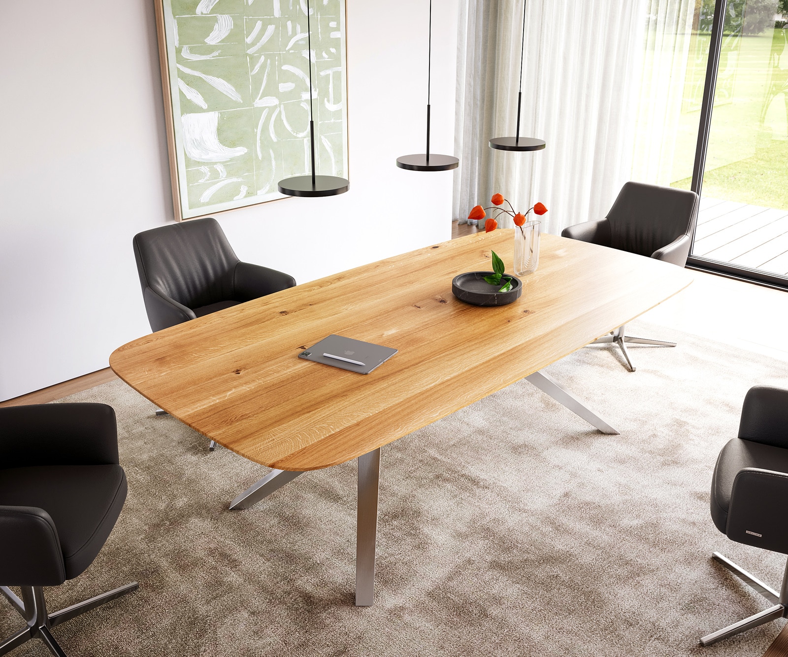 Esstisch Edge Boot 240x120x2,5-3 Eiche Natur Zenthara kantig Edelstahl Schweizer Kante 6 Esstisch Edge Boot 240x120x2,5-3 Eiche Natur Zenthara kantig Edelstahl Schweizer Kante 6