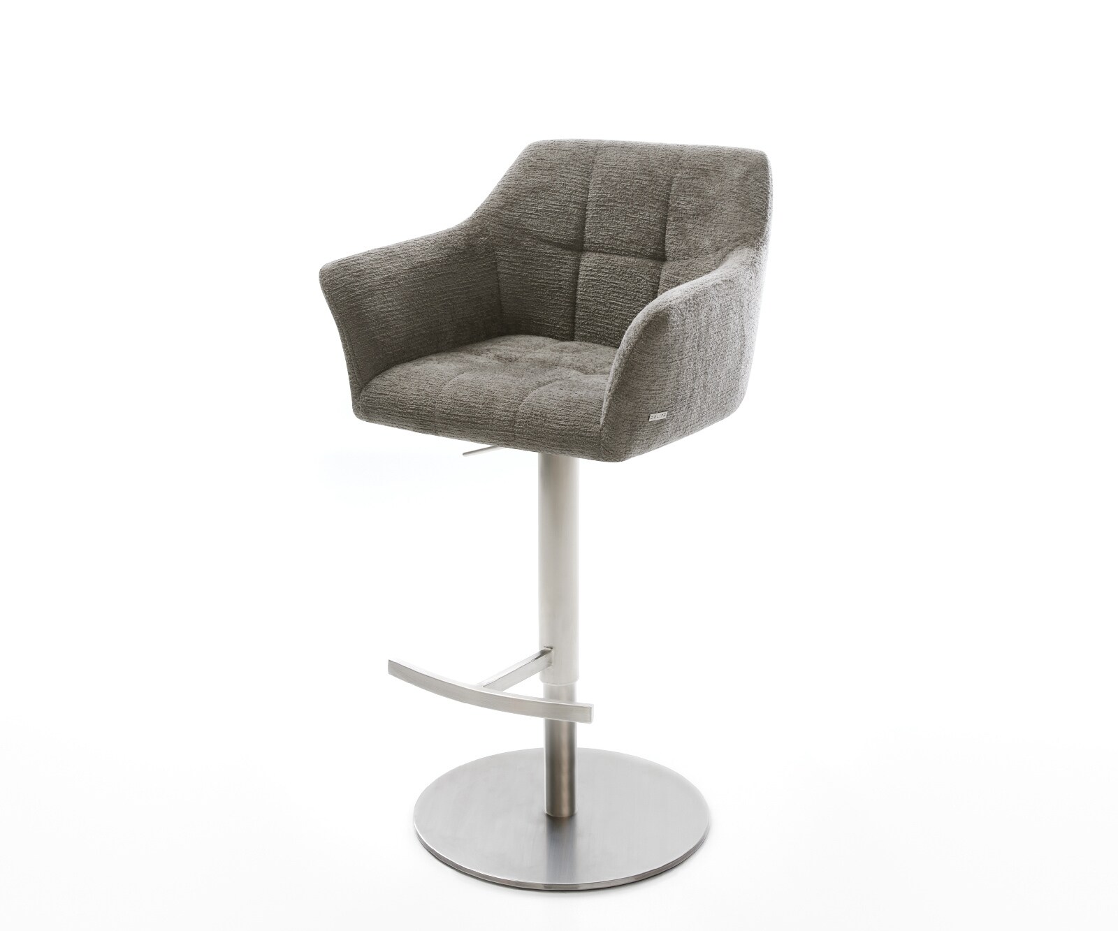 Barstuhl Yulo-Flex Bouclé Soft Schlamm Drehfuß höhenverstellbar Edelstahl Silberfarben