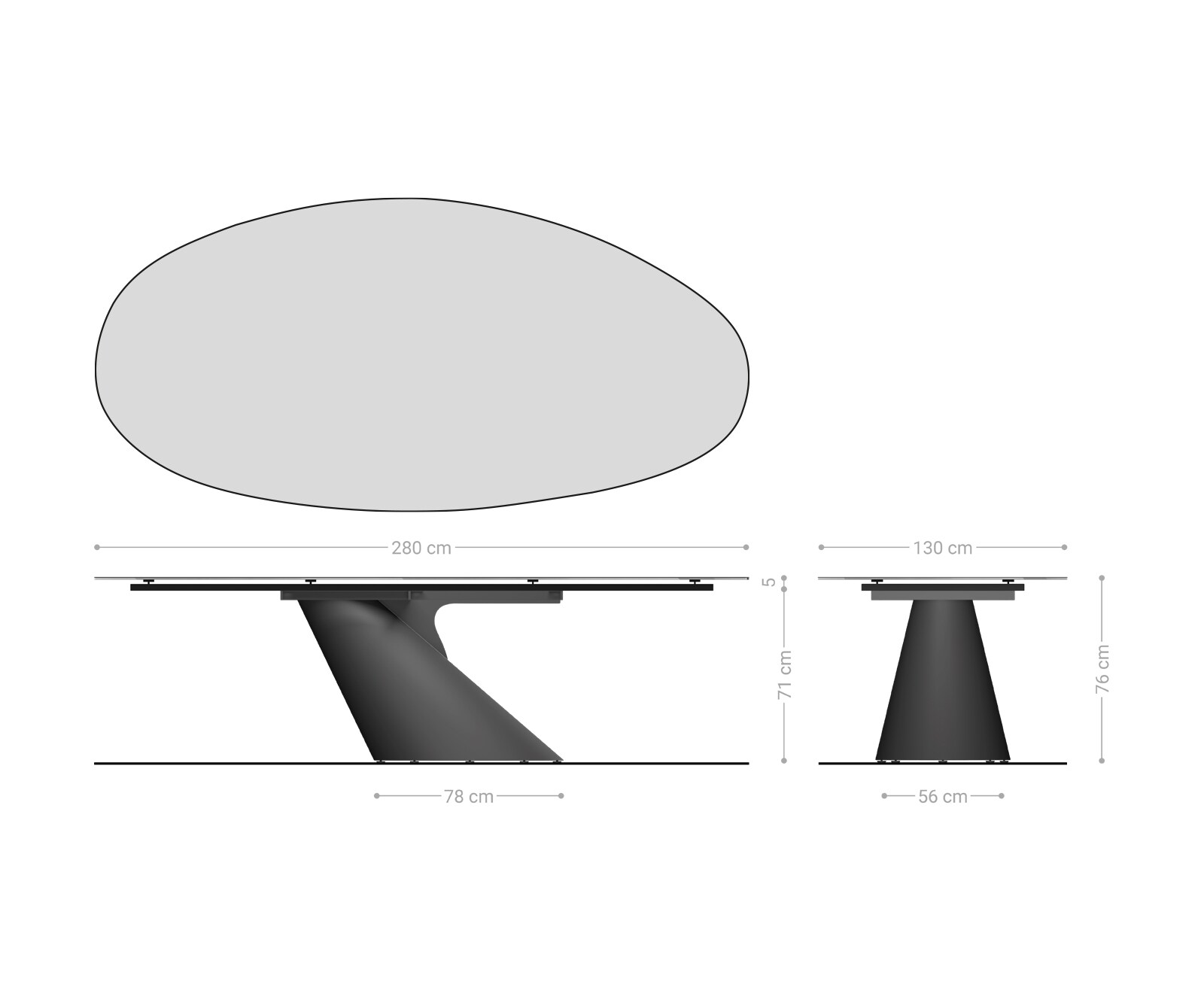 Esstisch Edge Oval 280x130 Keramik Laminam® Sabbia Eichefarbig Cono Metallic Silber 8