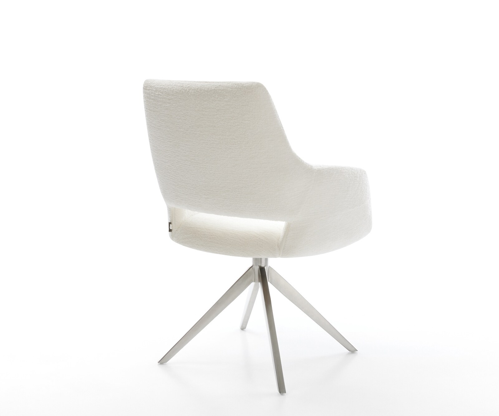 Drehstuhl Yago-Flex mit Armlehnen Bouclé Soft Beige Kreuzgestell breit Edelstahl 360° drehbar Wippfunktion Taschenfederkern 4