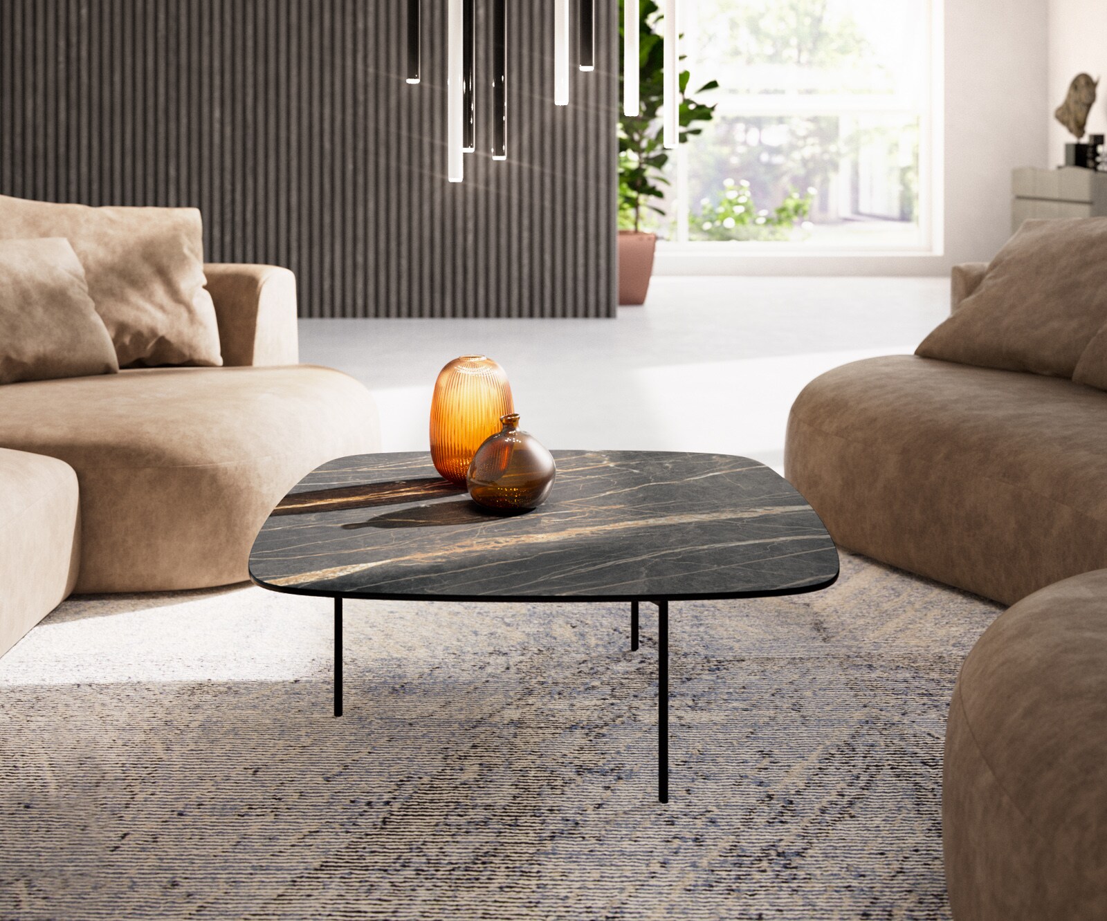 Couchtisch Edge Boot 90x90 cm Keramik Laminam® Noir Desir Braun Trive Metall Schwarz 2