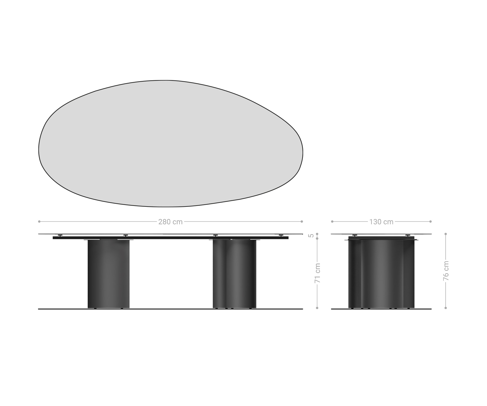 Esstisch Edge Oval 280x130 Keramik Laminam® Sabbia Eichefarbig Troa Metall Effektfinish Titan 7