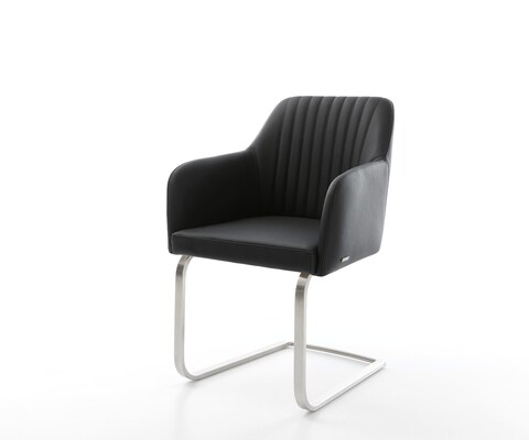 Freischwinger Greg-Flex Echt-Leder Schwarz Freischwinger flach Edelstahl Taschenfederkern