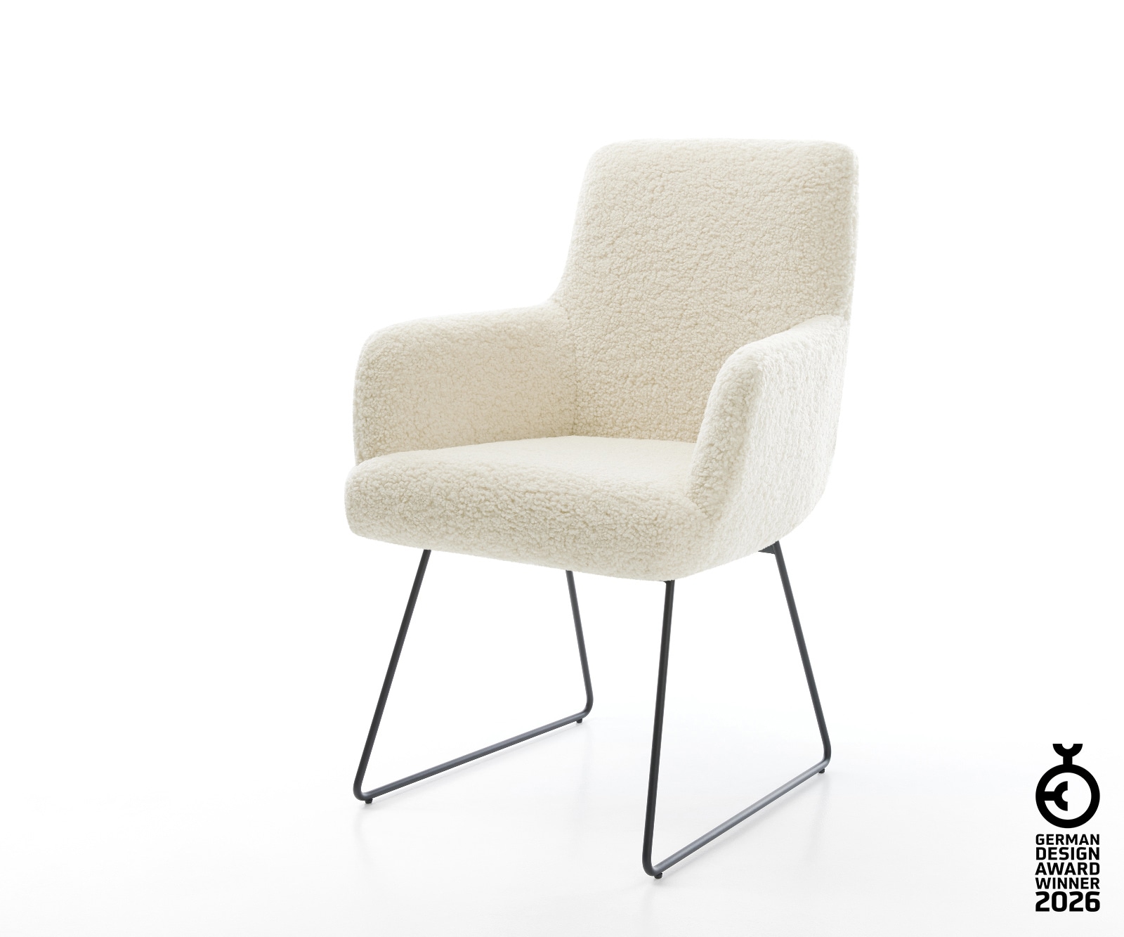 Esszimmerstuhl Heira-Flex mit Armlehnen Teddystoff Beige Kufengestell Schwa günstig online kaufen