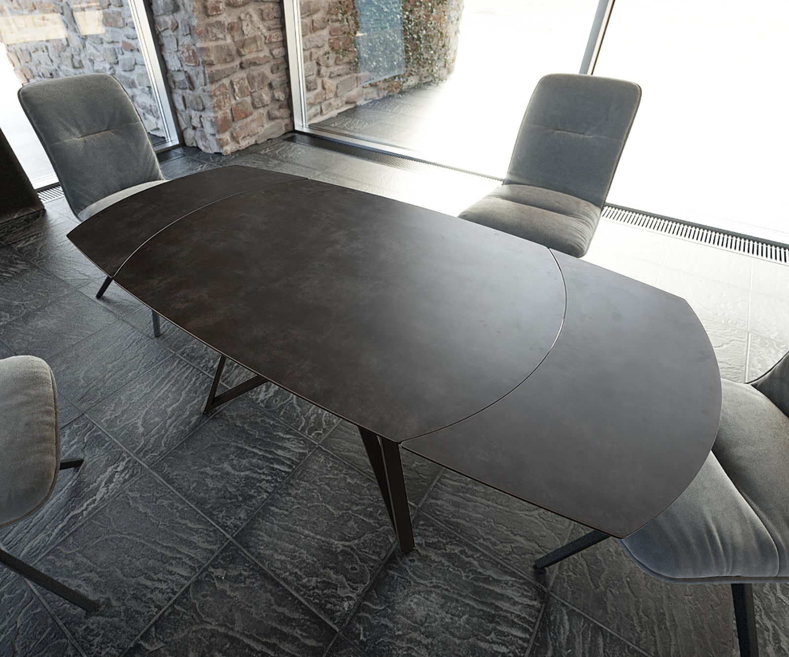 Esstisch Carlow 130/200x95 cm Keramik Grau Metall ausziehbar 3 Esstisch Carlow 130/200x95 cm Keramik Grau Metall ausziehbar 3