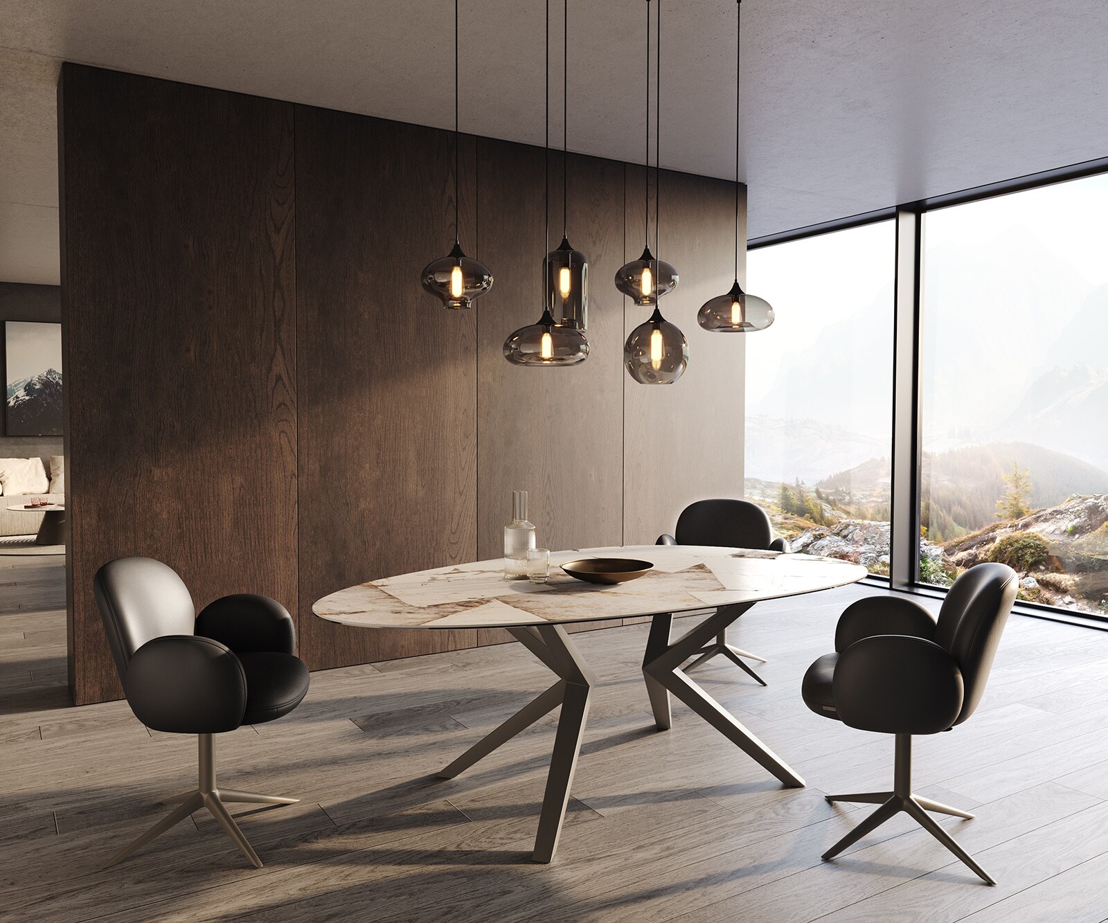 Esstisch Edge Oval 220x120 Keramik Iris FMG Patagonia Lappato Zenthara kantig Metall Effektfinish Titan 5