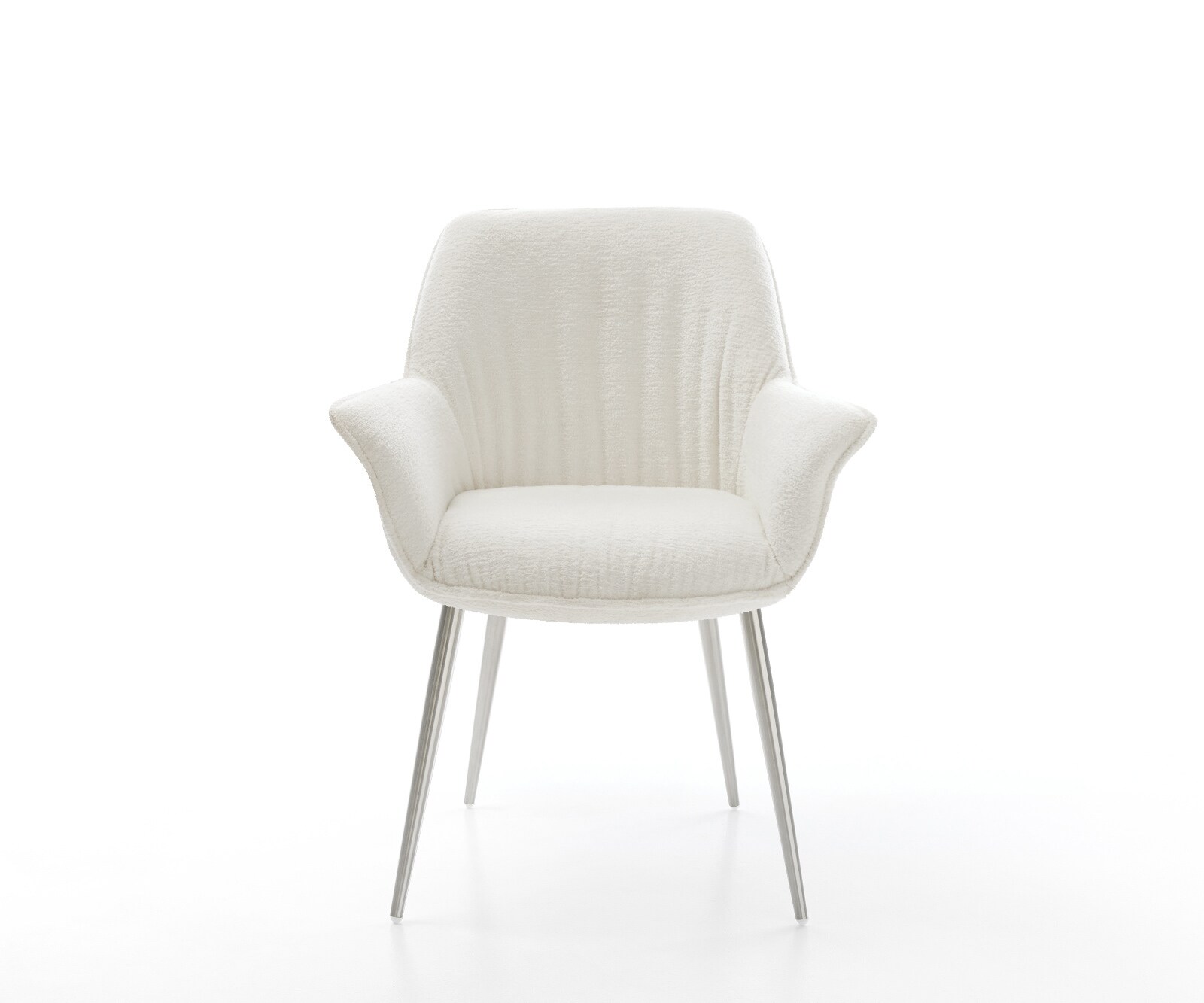 Esszimmerstuhl Keila-Flex mit Armlehnen Bouclé Soft Beige 4-Fuß konisch Edelstahl 1