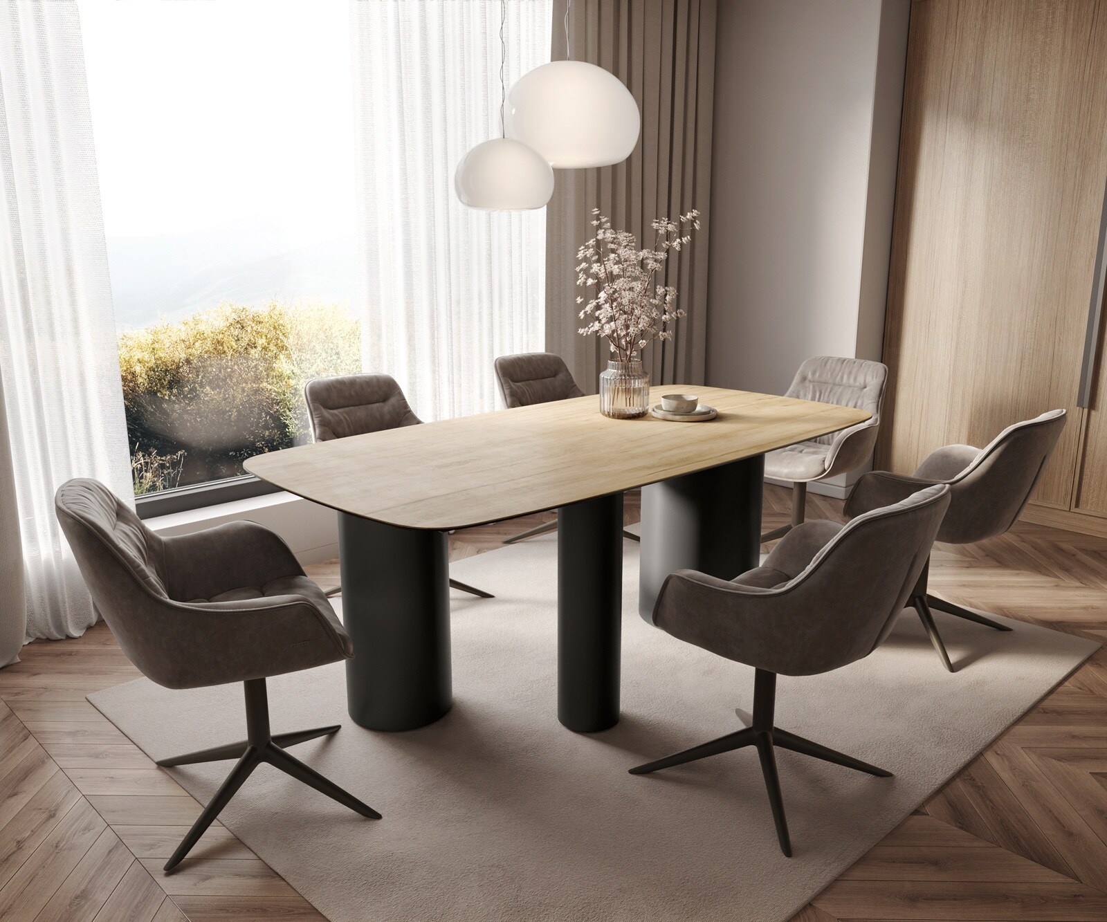 Esstisch Edge Boot 200x100 Keramik Laminam® Sabbia Eichefarbig Troa Metall Schwarz 7