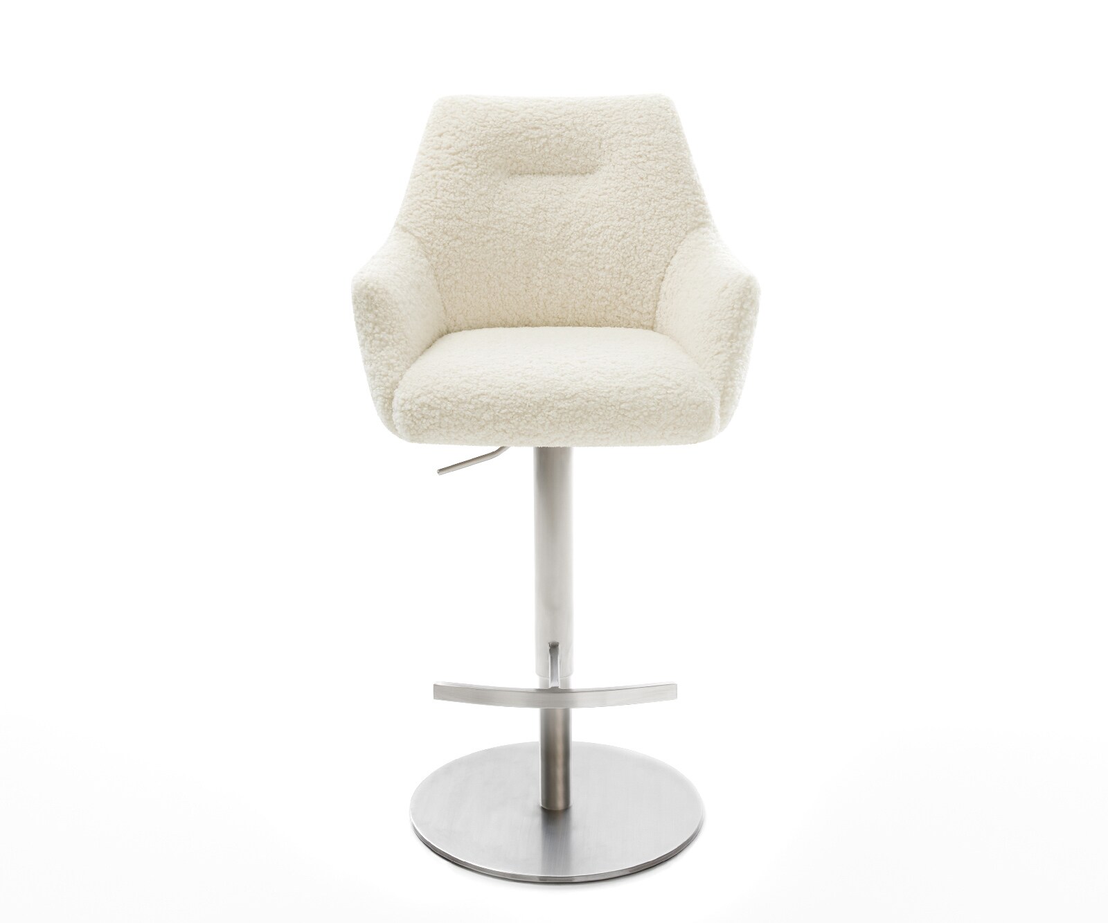 Barstuhl Alja-Flex Teddystoff Beige Drehfuß höhenverstellbar Edelstahl Silberfarben Taschenfederkern 1