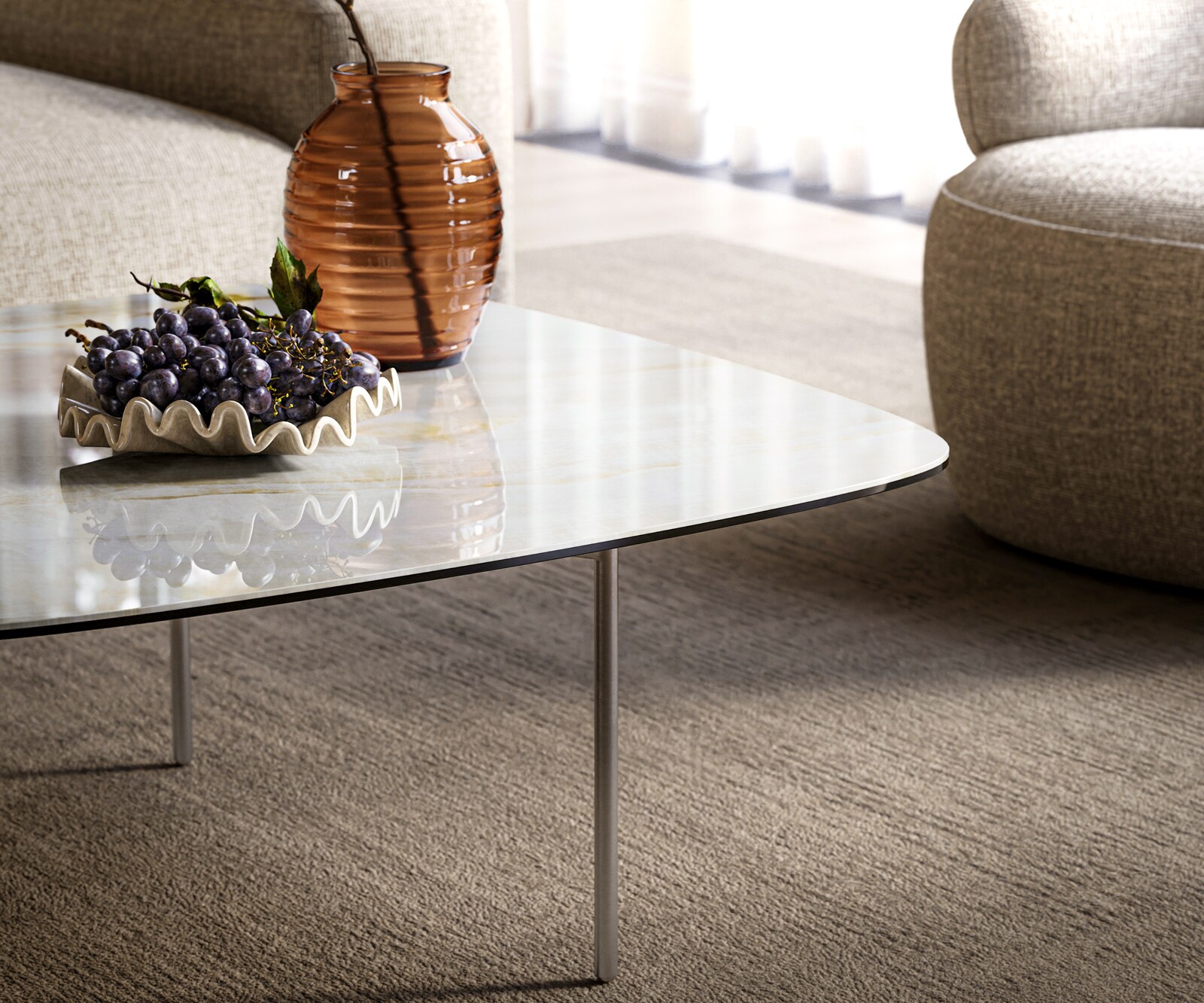 Couchtisch Edge Boot 90x90 cm Keramik Onyx Pearl Trive Edelstahl gebürstet 5