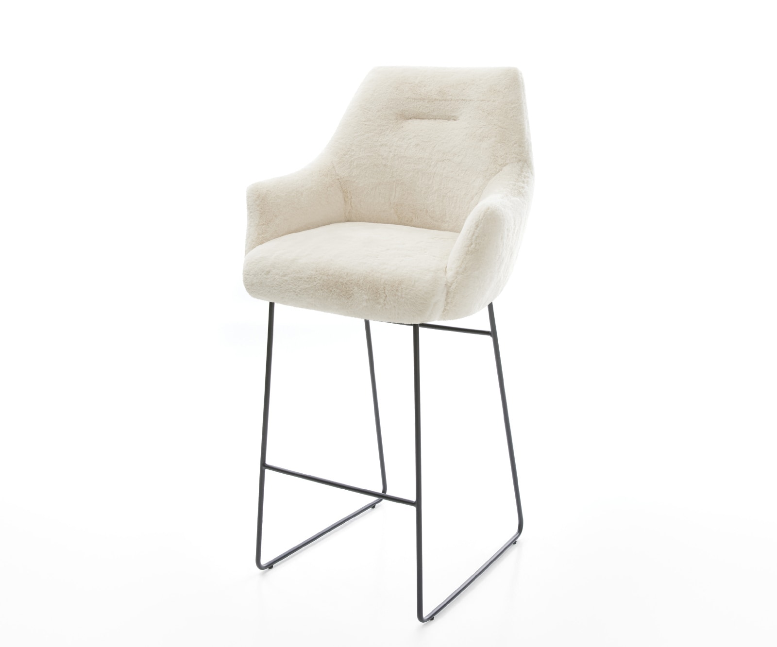 Barstuhl Alja-Flex Plüsch Creme-Weiß Kufengestell Metall Schwarz Taschenfederkern 1