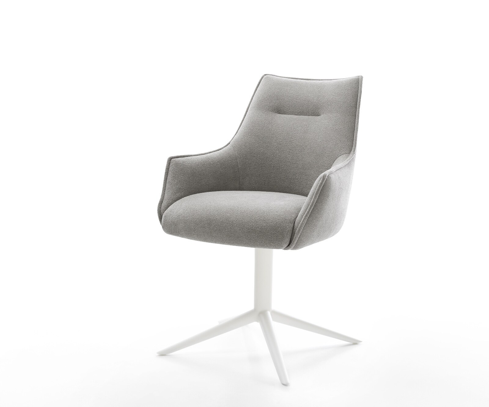Chaise-pivotante Alja-Flex avec accoudoirs tissu structuré doux gris pied de chaise 4 branches blanc pivotement sur 360° fonction bascule resorts ensachés