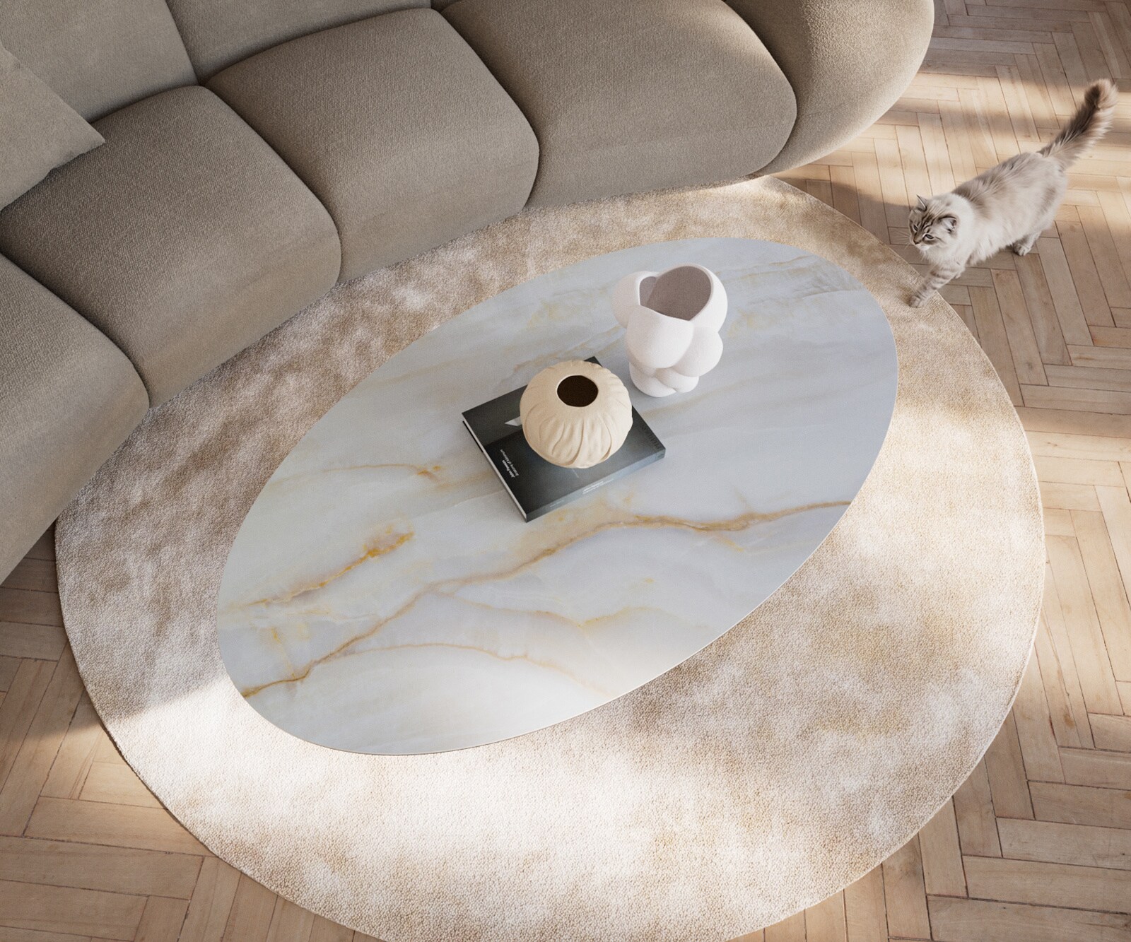 Couchtisch Edge Oval 140x80 cm Keramik Onyx Pearl Sarity Edelstahl gebürstet 4