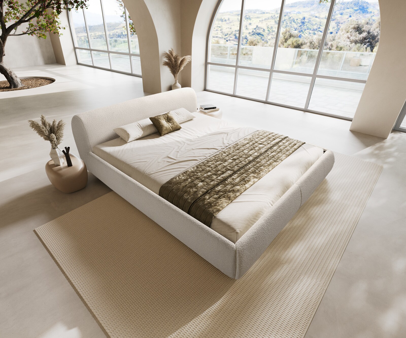 Polsterbettgestell Shona 180x200 cm Bouclé Creme-Weiß 3