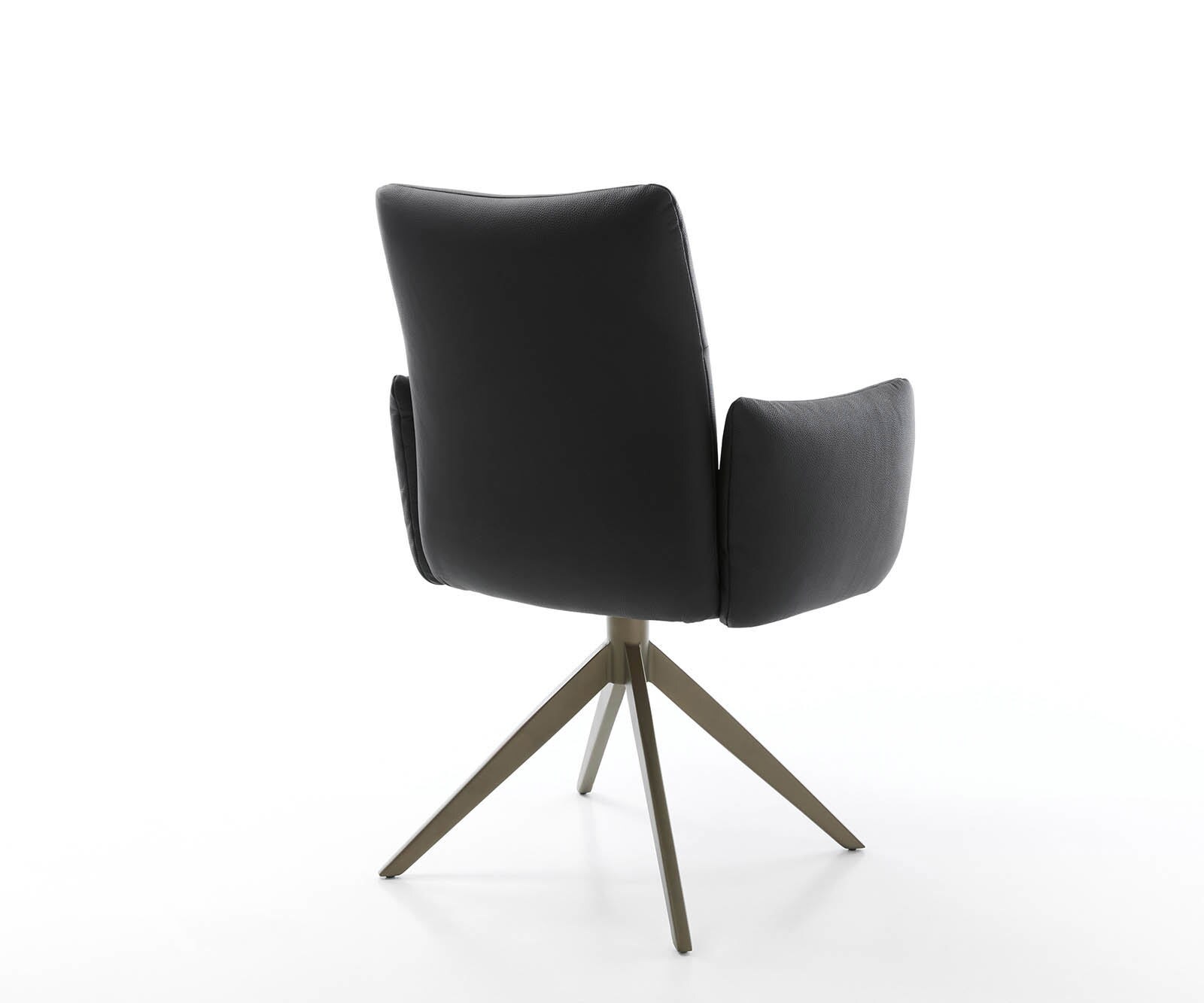 Drehstuhl Jova-Flex mit Armlehnen Echt-Leder Schwarz Kreuzgestell breit Effektfinish Titan 360° drehbar Taschenfederkern 4