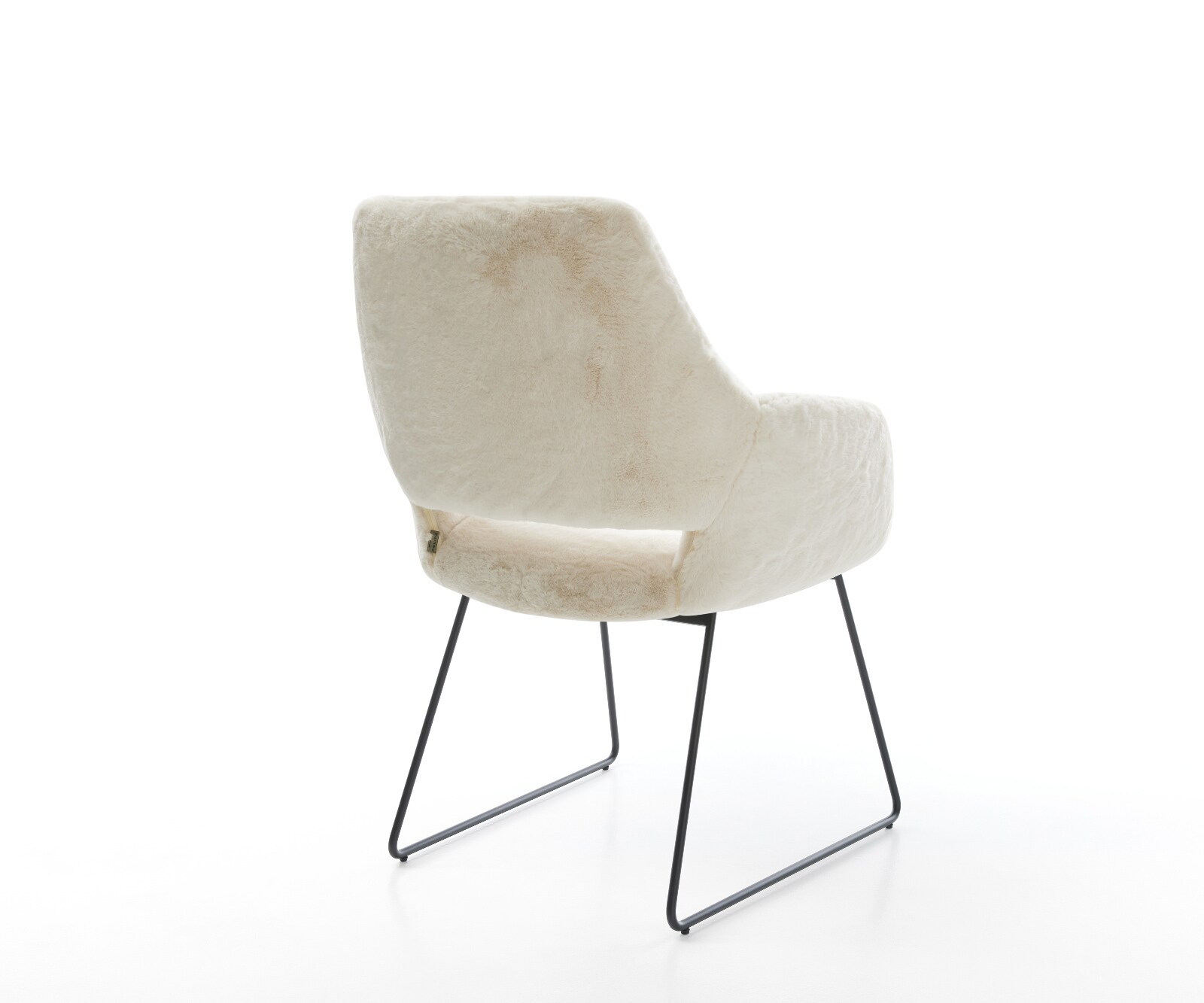 Esszimmerstuhl Yago-Flex mit Armlehnen Plüsch Creme-Weiß Kufengestell Schwarz Taschenfederkern 5