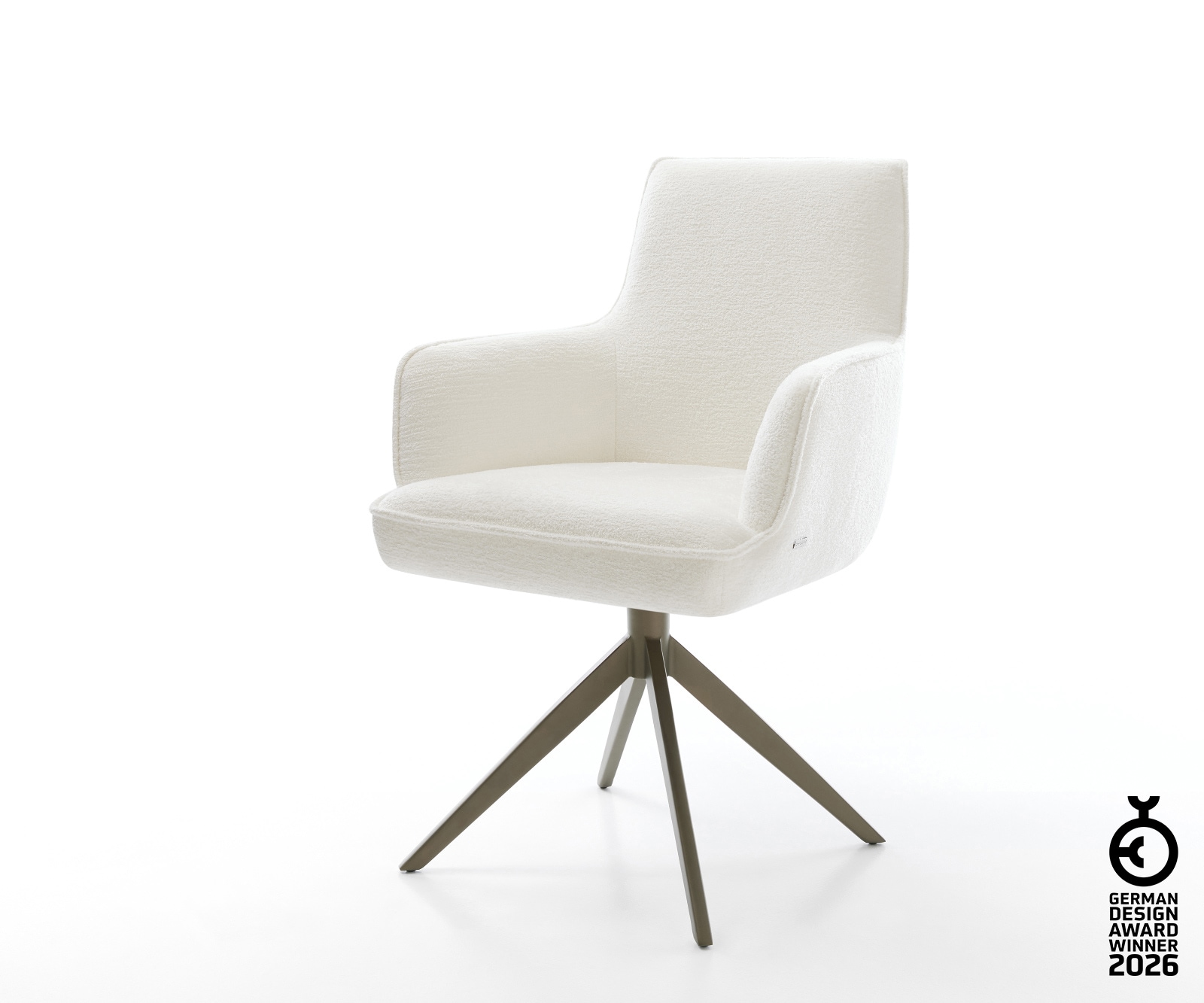 Drehstuhl Heira-Flex mit Armlehnen Bouclé Soft Beige Kreuzgestell breit Effektfinish Titan 360° drehbar Wippfunktion Taschenfederkern