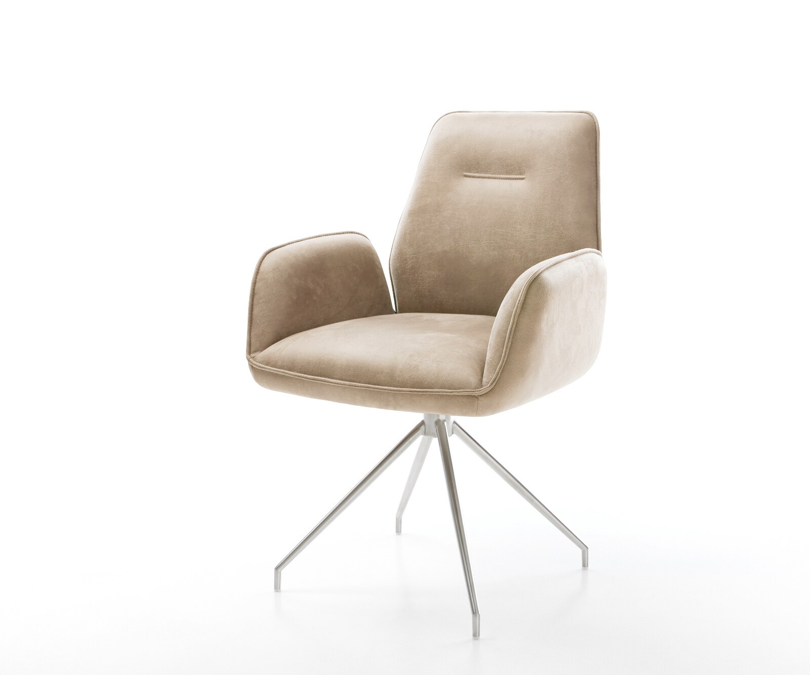 Esszimmerstuhl Zoa-Flex Mikrofaser Beige Vintage Kreuzgestell konisch Edelstahl Taschenfederkern