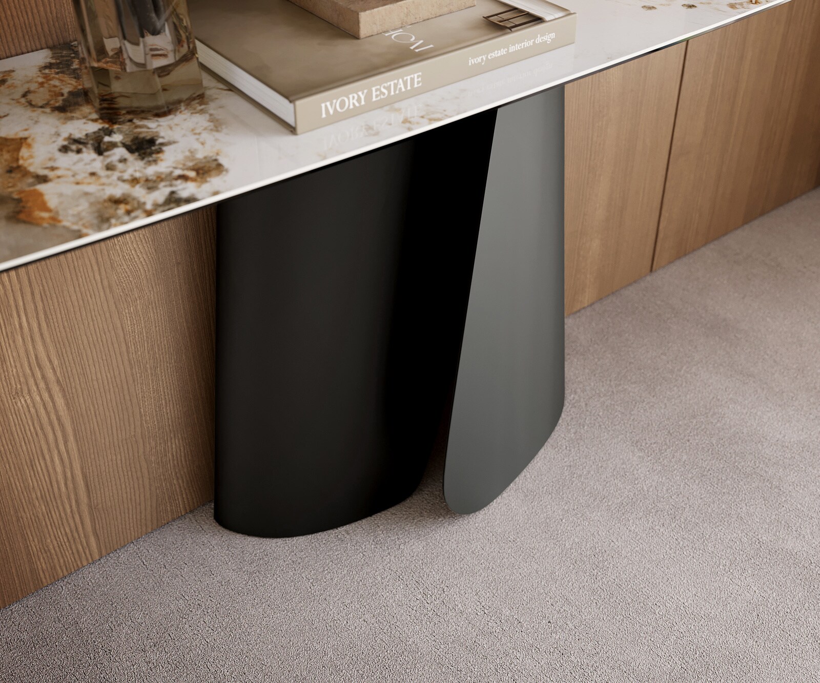 Konsolentisch Edge Boot 180x40 cm Keramik Minas Melange Weiß-Beige Livos Metall Schwarz 5