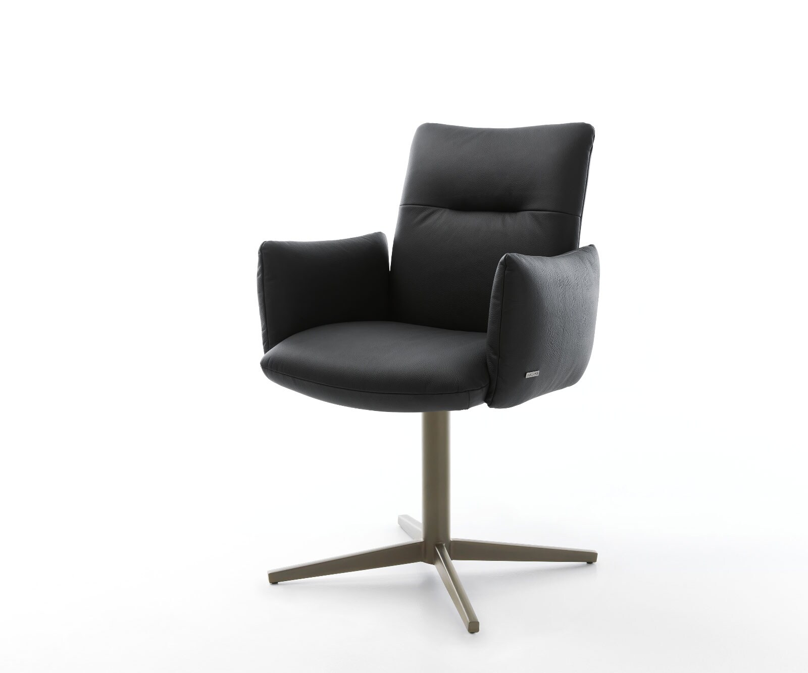 Drehstuhl Jova-Flex mit Armlehnen Echt-Leder Schwarz Fußkreuz Effektfinish Titan 360° drehbar Taschenfederkern