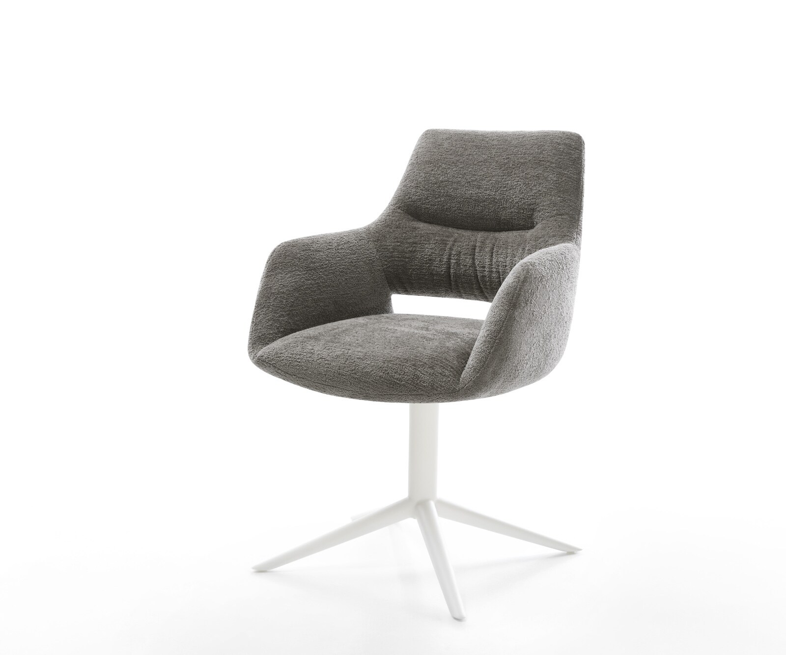 Drehstuhl Yago-Flex mit Armlehnen Bouclé Soft Schlamm Fußkreuz Weiß 360° dr günstig online kaufen