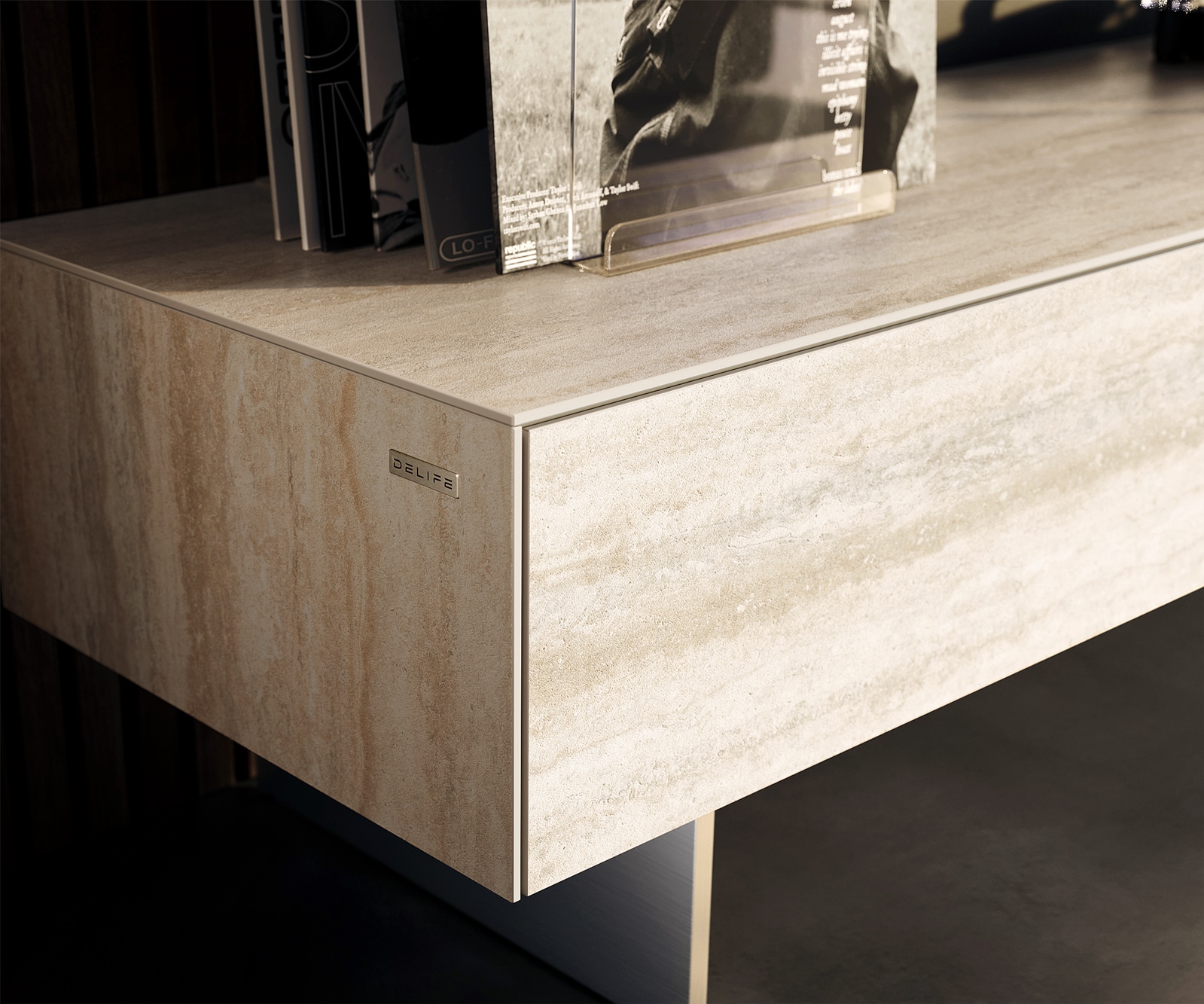 Lowboard Cuor 150 cm Keramik Laminam® Travertino Bianco Creme-Weiß 1 Klappe 1 Schubfach Fuß Schwebeoptik Edelstahl 6 Lowboard Cuor 150 cm Keramik Laminam® Travertino Bianco Creme-Weiß 1 Klappe 1 Schubfach Fuß Schwebeoptik Edelstahl 6