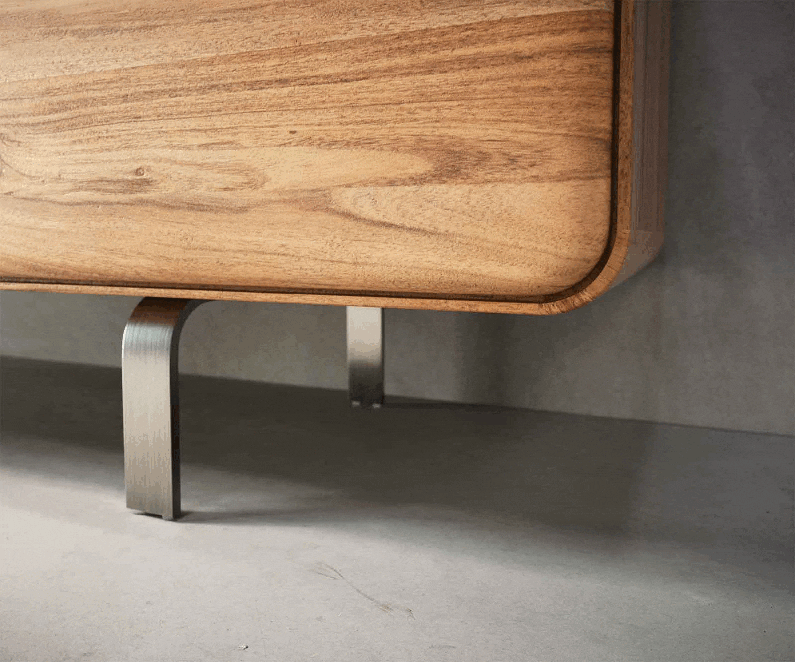 Lowboard Anaya 220 cm Akazie Natur 4 Türen 2 Schubladen L-Fuß Edelstahl 8