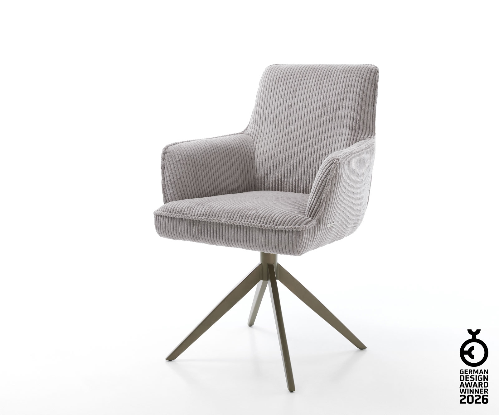 Drehstuhl Heira-Flex mit Armlehnen Cord Silbergrau Kreuzgestell breit Effektfinish Titan 360° drehbar Taschenfederkern