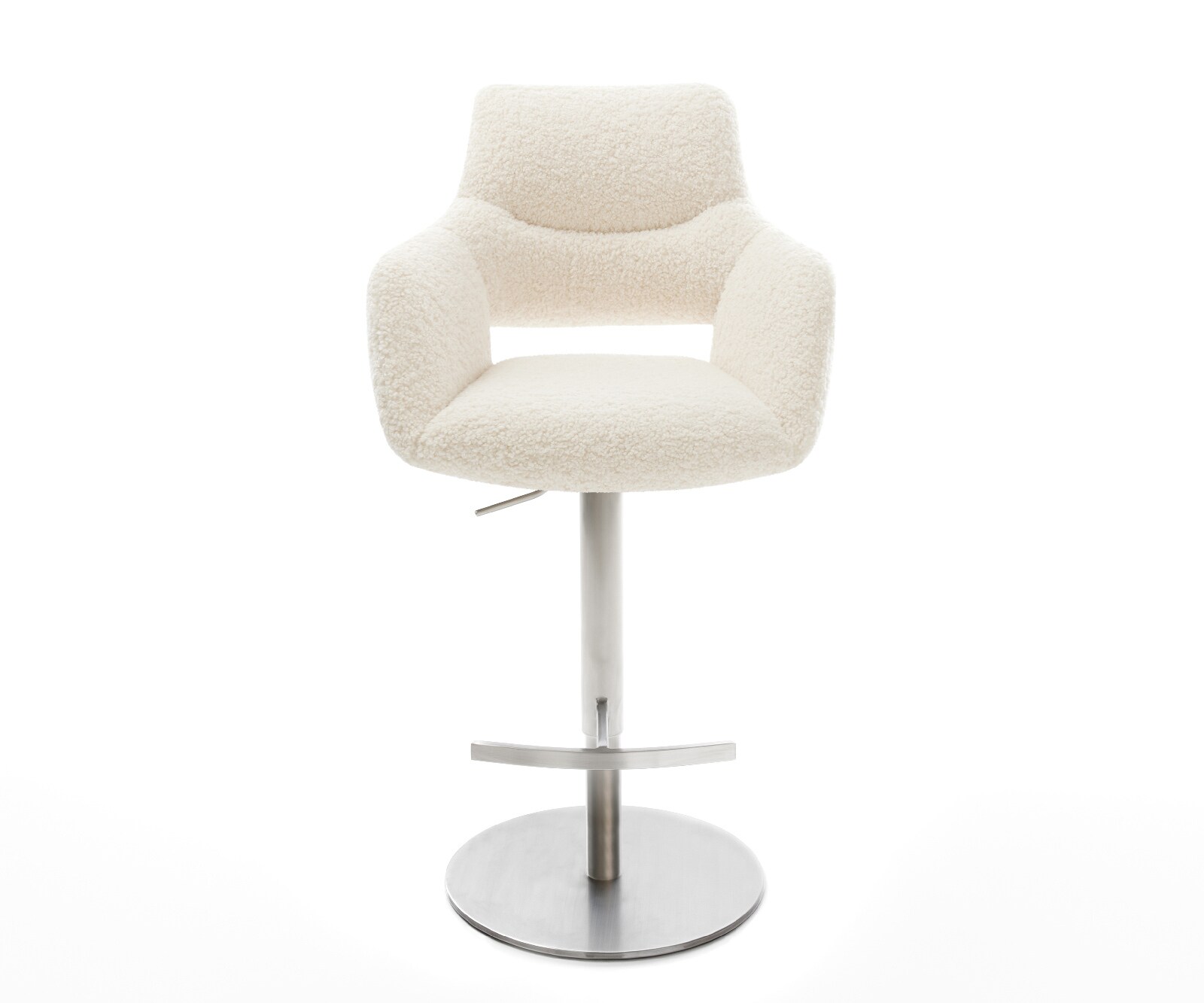 Barstuhl Yago-Flex Teddystoff Beige Drehfuß höhenverstellbar Edelstahl Silberfarben Taschenfederkern 1