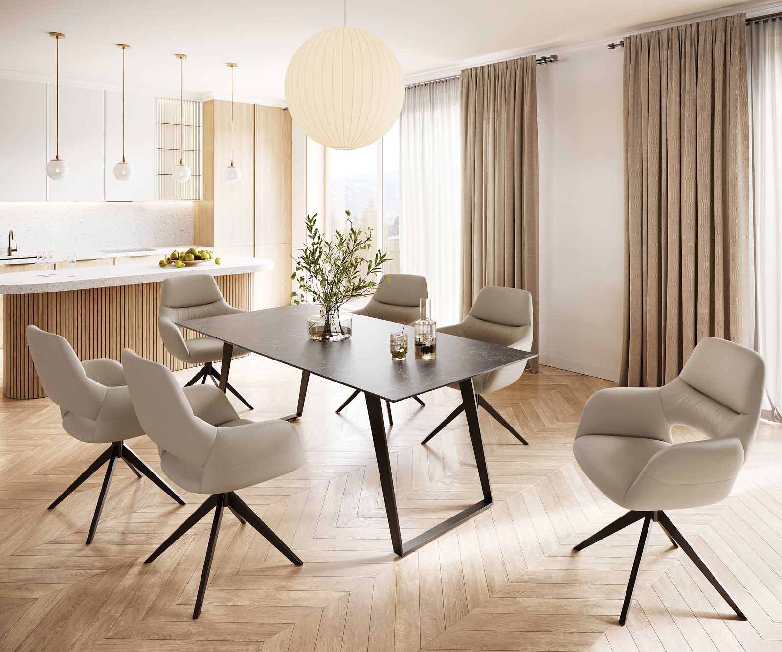 Esstisch Edge 200x100 Keramik Laminam® Nero Greco Anthrazit Metall Schräg Schwarz 6