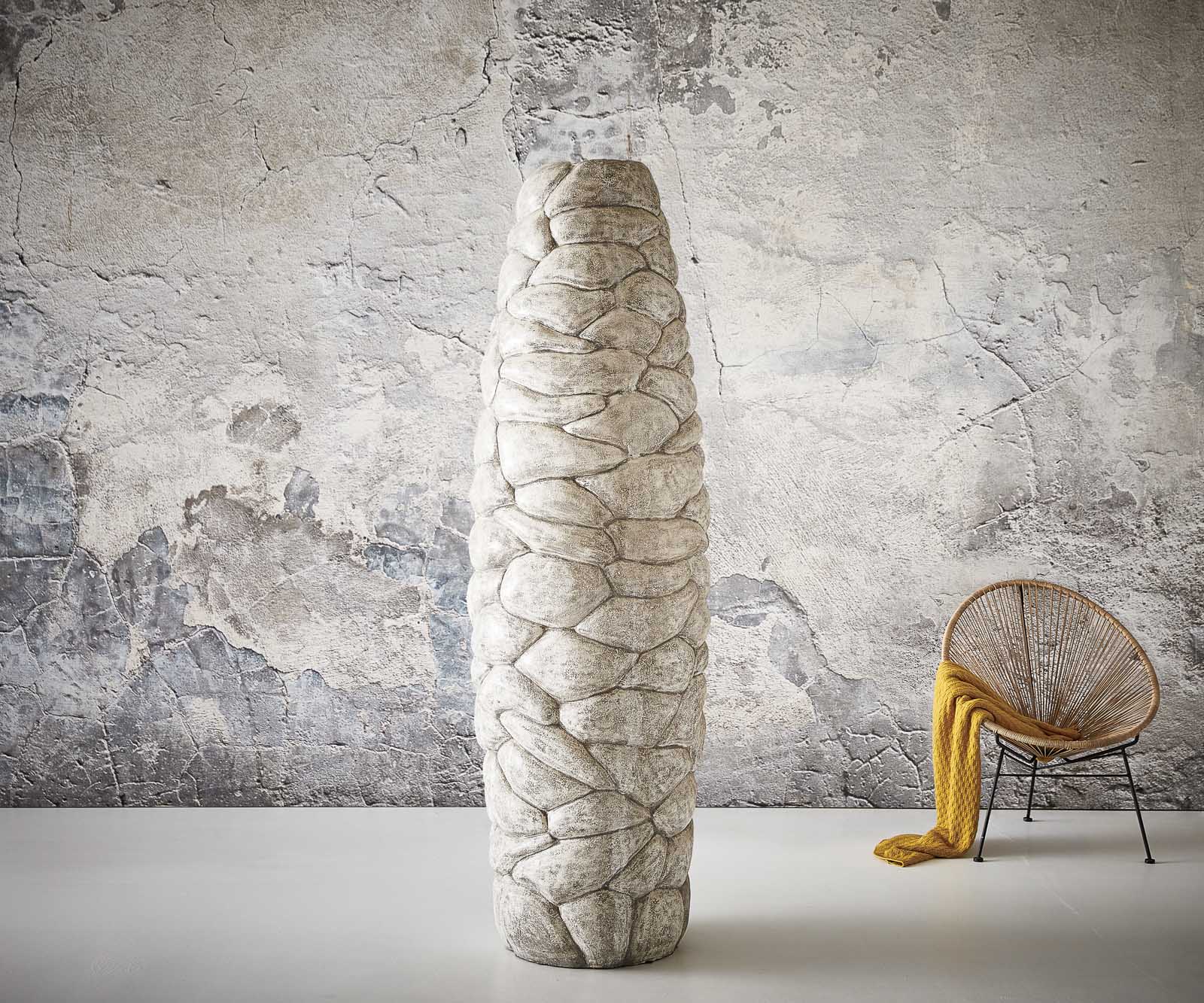 Vase ovaler Stein 65x65x220 cm Beton Weiß-Grau 