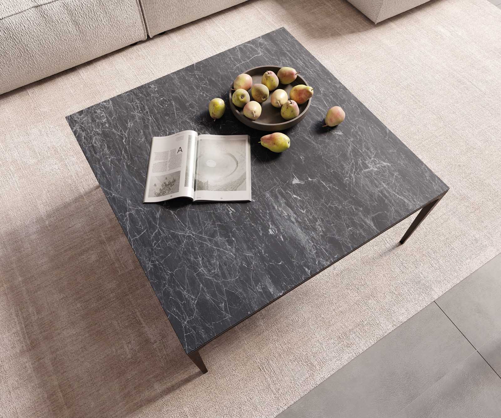 Couchtisch Levente 85x85 cm Keramik Laminam® Nero Greco Anthrazit Gestell Metall Schwarz 4