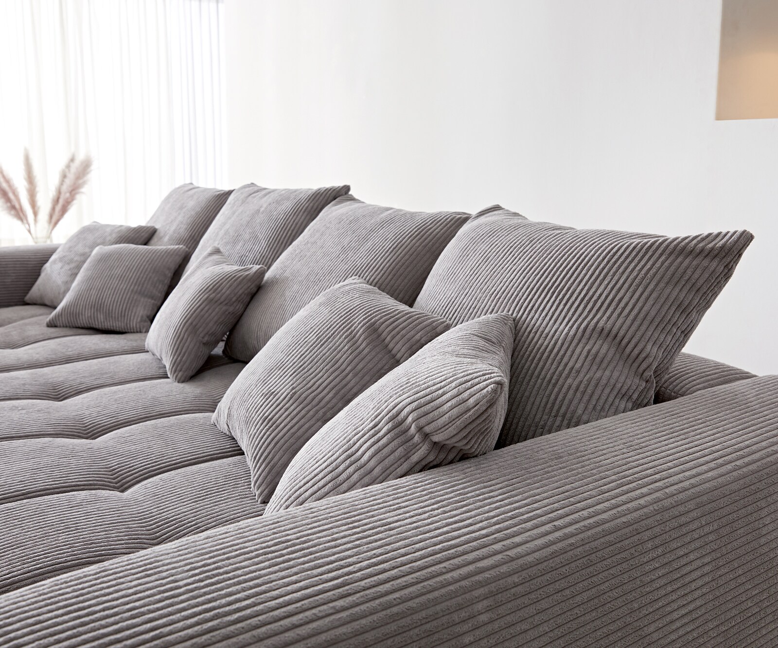 Ecksofa Josea 300x220 cm Cord Silbergrau Ottomane links 5