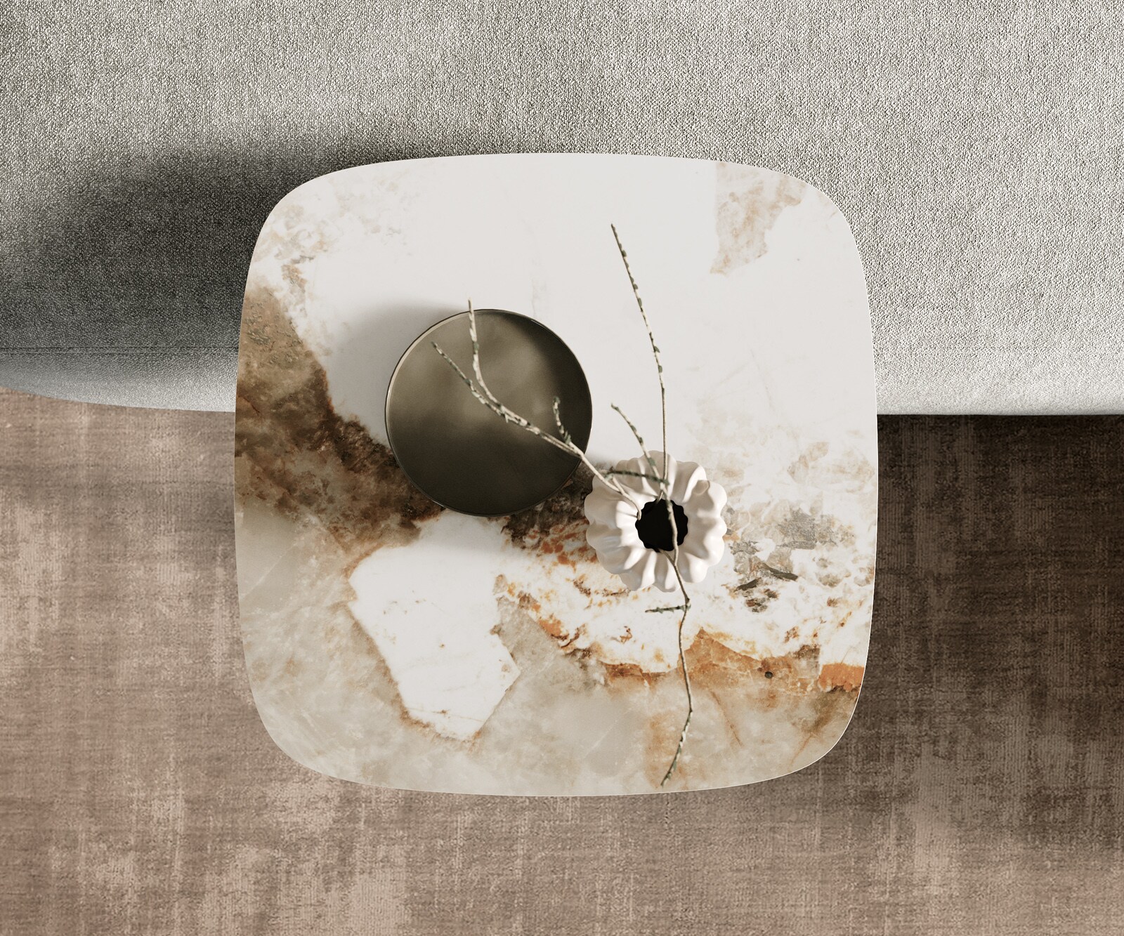 Couchtisch Edge Boot 50x50 cm Keramik Minas Melange Eleny Metall Effektfinish Titan 4