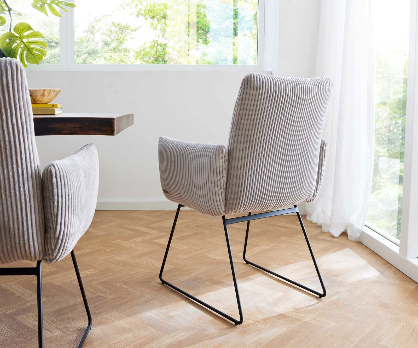 Esszimmerstuhl Jova-Flex mit Armlehnen Cord Silbergrau Kufengestell Schwarz Taschenfederkern 4 Esszimmerstuhl Jova-Flex mit Armlehnen Cord Silbergrau Kufengestell Schwarz Taschenfederkern 4