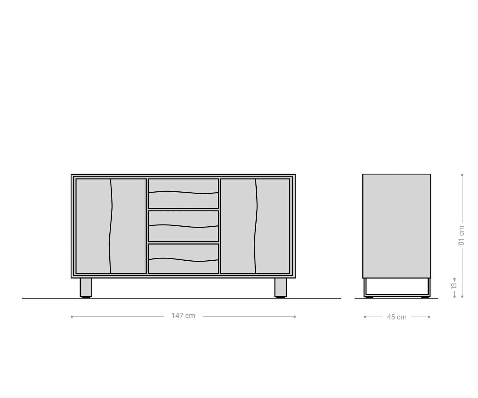 Sideboard Live-Edge 150 cm Eiche Natur 3 Schübe 2 Türen 10