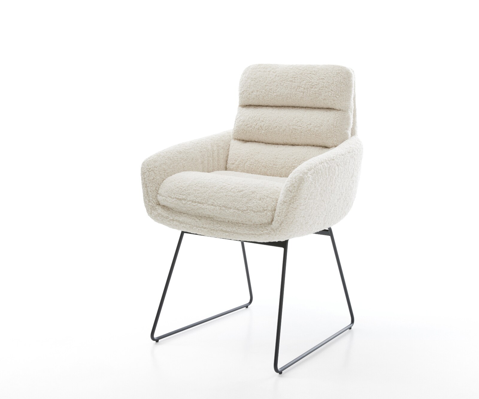 Esszimmerstuhl Abelia-Flex mit Armlehnen Teddystoff Beige Kufengestell Schw günstig online kaufen