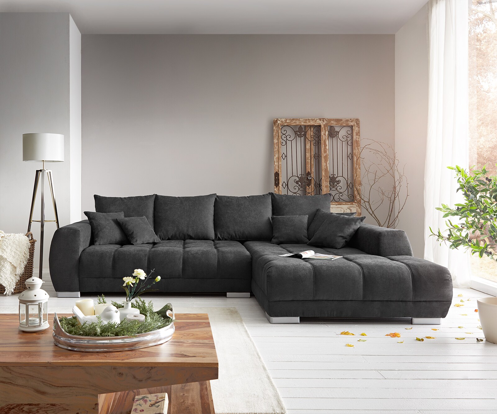 Ecksofa Josea 300x220 cm Mikrofaser Schwarz Recamiere rechts 1
