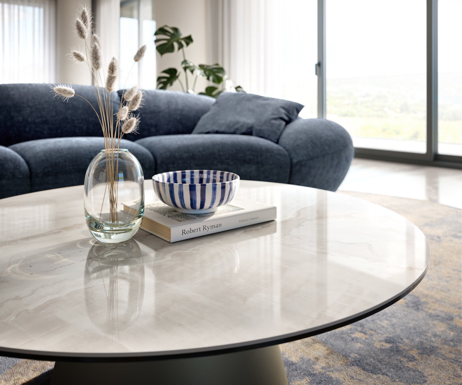 Couchtisch Edge Rund 100x100 cm Keramik Onyx Champagne Borna Effektfinish Titan 6