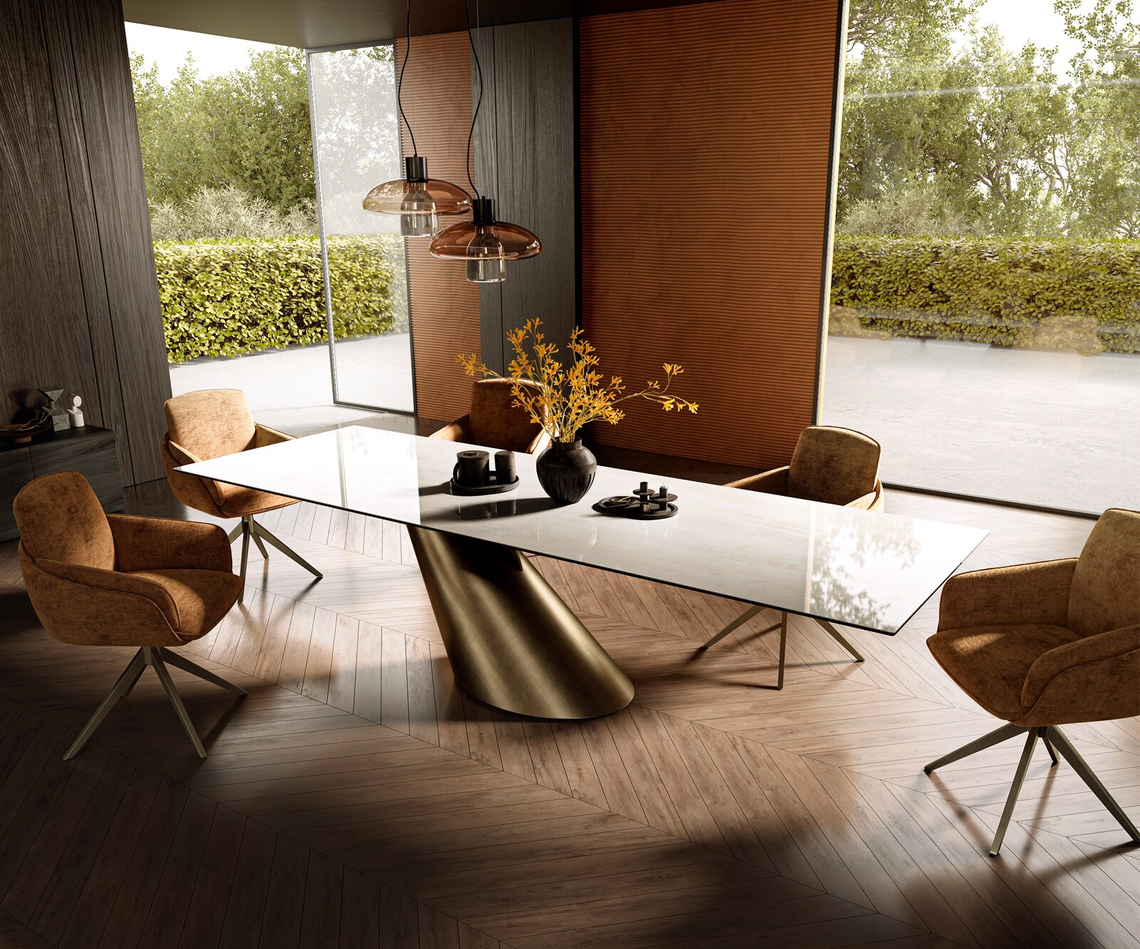 Esstisch Edge 300x100 cm Keramik Onyx Champagne Cono Metallic Gold 6