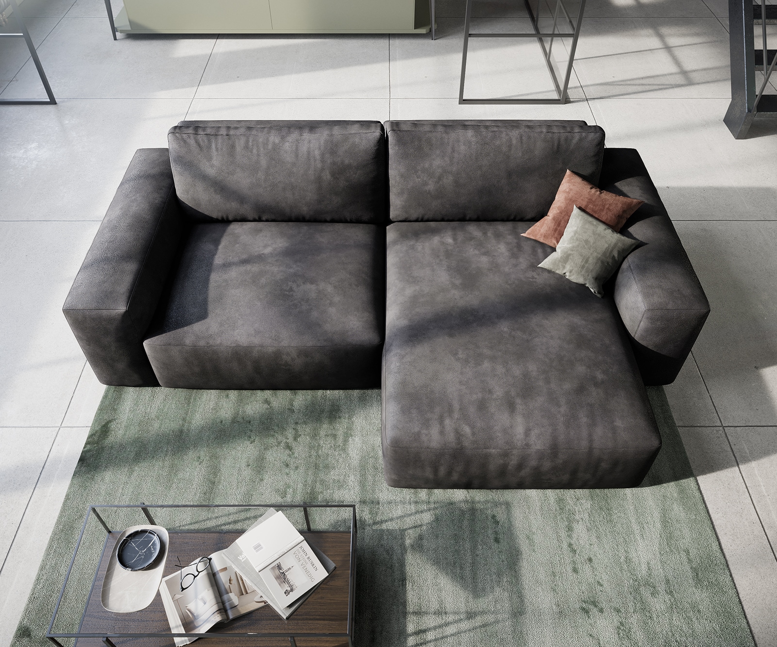 Ecksofa Lanzo L 260x160 cm Lederimitat Vintage Anthrazit Recamiere variabel 4