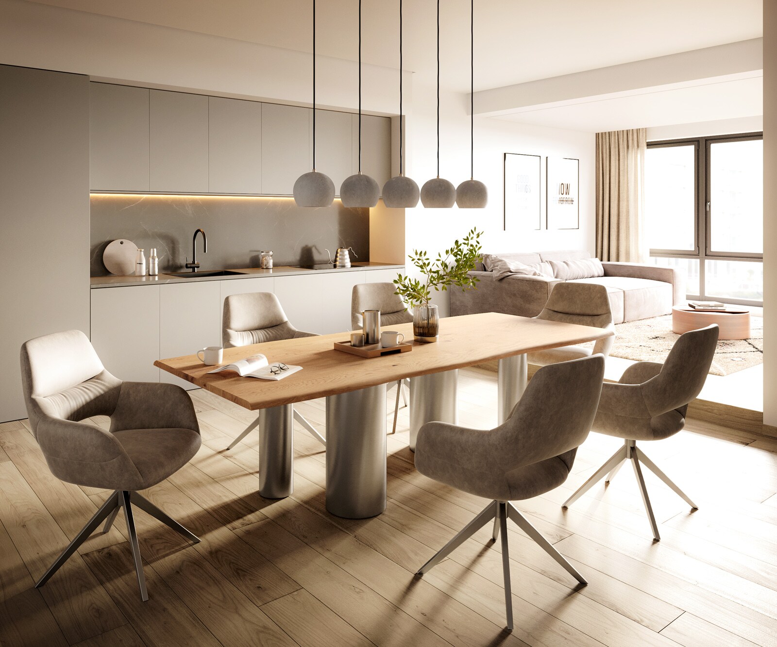 Esstisch Edge 260x100x2,5-3 Eiche Natur Pilier Edelstahl gebürstet Live-Edge 4