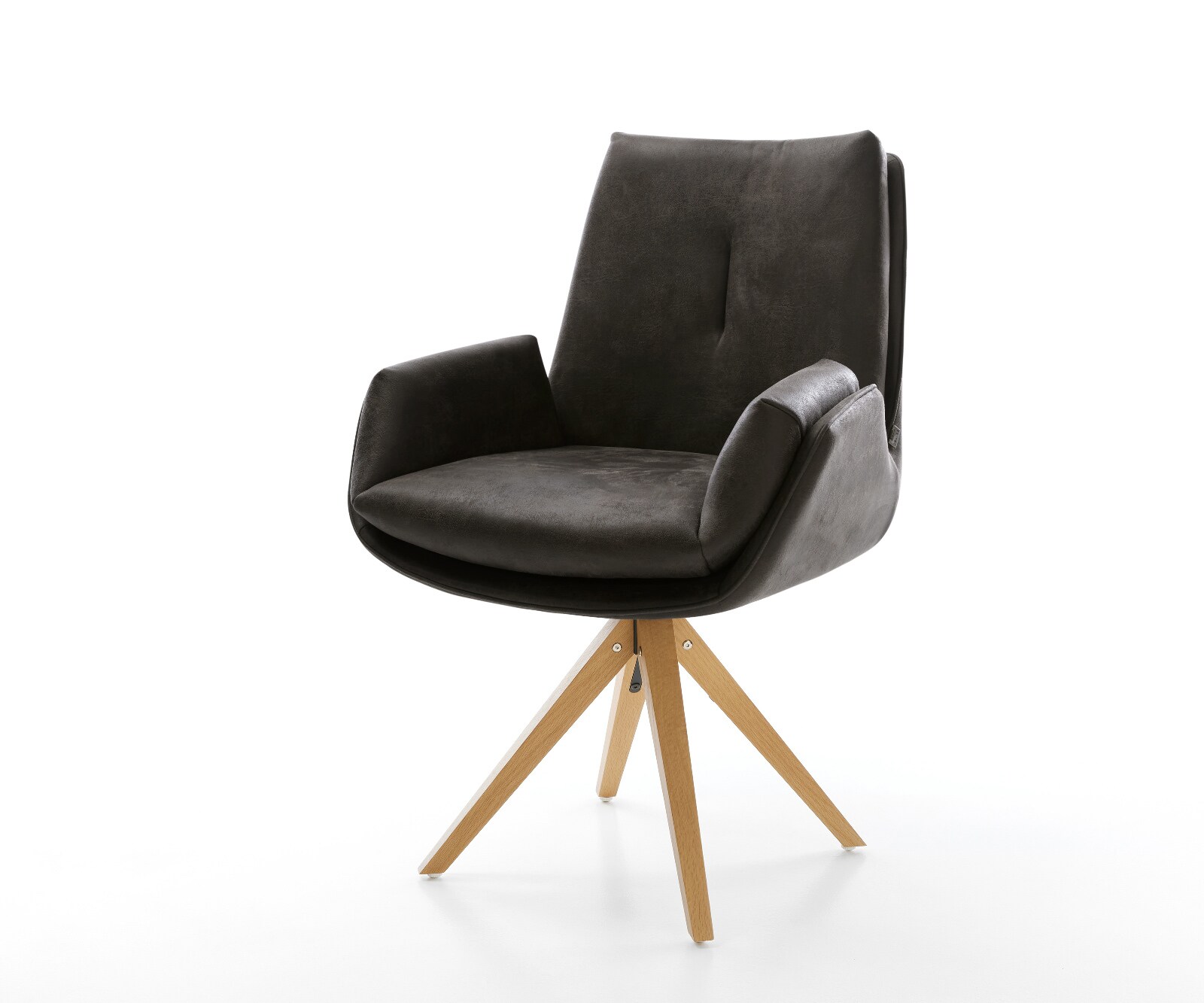 Drehstuhl Clea-Flex Mikrofaser Anthrazit Vintage Holzgestell kantig Natur 180° drehbar