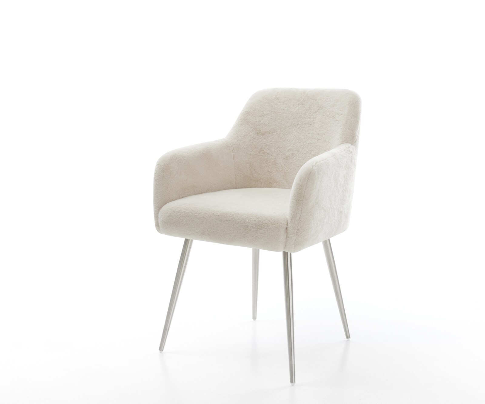 Esszimmerstuhl Greg-Flex Plüsch Creme-Weiß 4-Fuß konisch Edelstahl Taschenfederkern 1